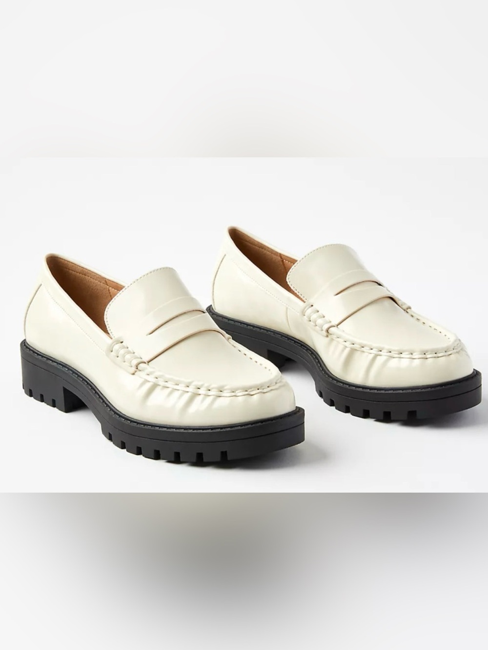 NEW ANN TAYLOR LOFT CAPPUCCINO CREAM LUG PENNY LOAFERS SHOES SZ 9.5